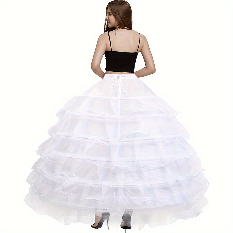 Women's White Crinoline Petticoat with 6 Hoops Floor-Length for Wedding Prom