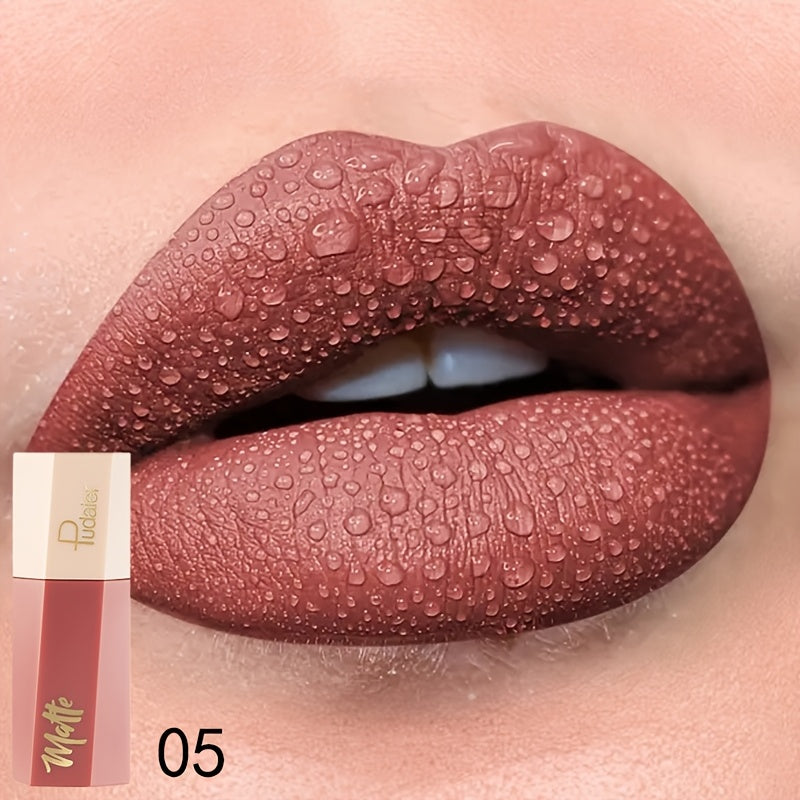 Tinte de labios mate y resistente al agua para mujer, con acabado en terciopelo y tono nude de larga duración