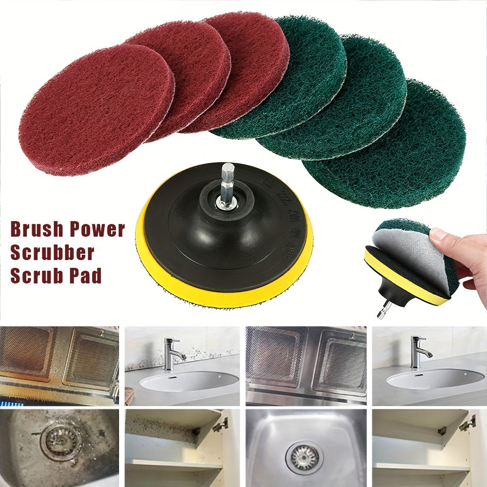 6-Piece Power Tile Scrubber Set with Interchangeable Pads for Bathroom and Floor Cleaning