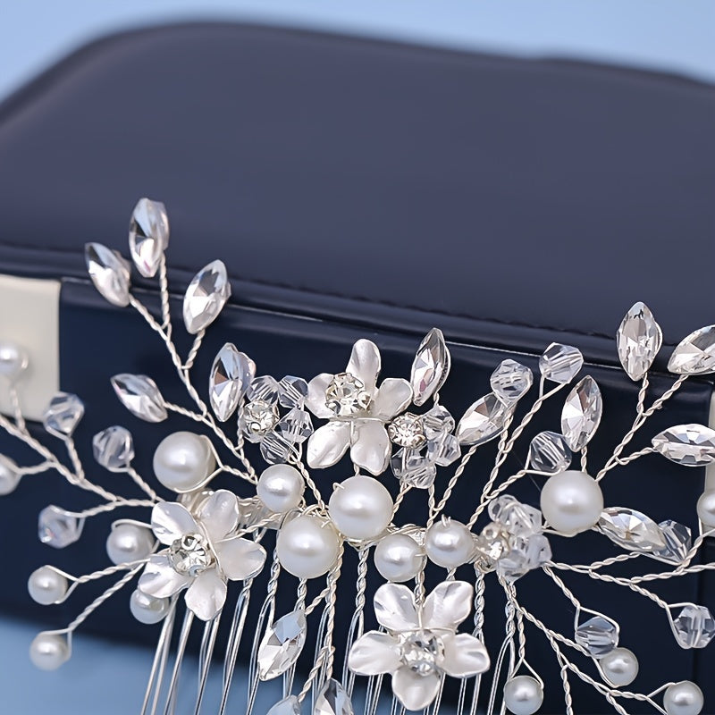Ободок для волос невесты с кристаллами и искусственными жемчужинами, свадебный аксессуар для волос, элегантная свадебная шпилька