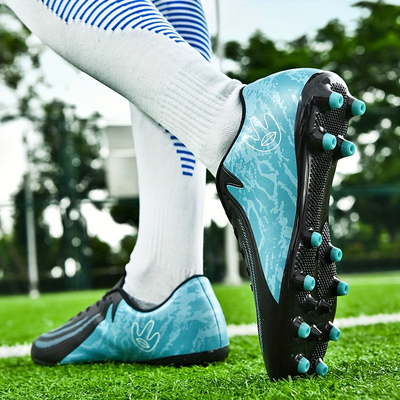 Turquoise and Pink Camo High-Top Football Boots with Non-Slip Sole and Shock Absorption for All-Season Soccer Training