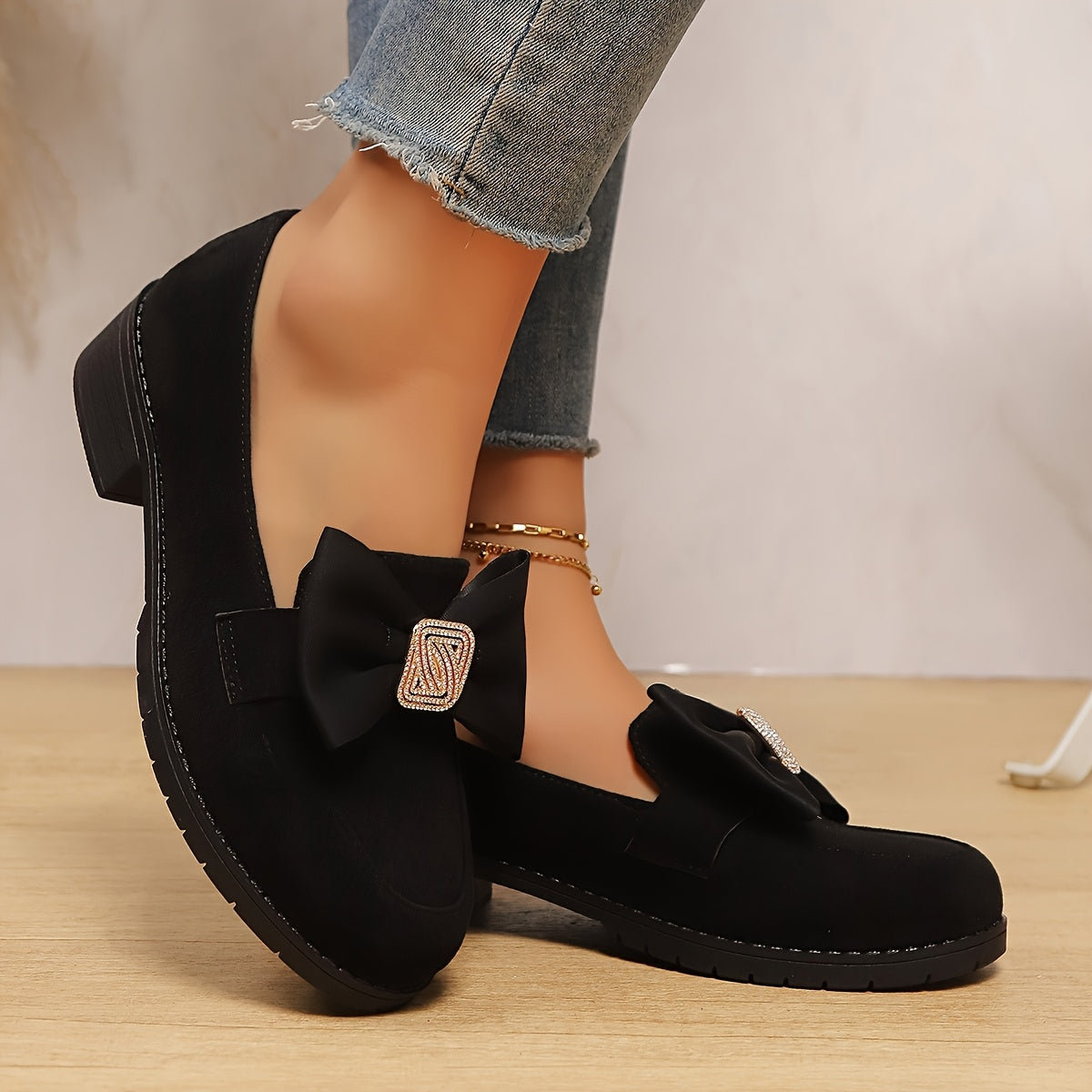 Women's Elegant Bow-Decorated Loafers, Comfortable Slip-On Casual Shoes