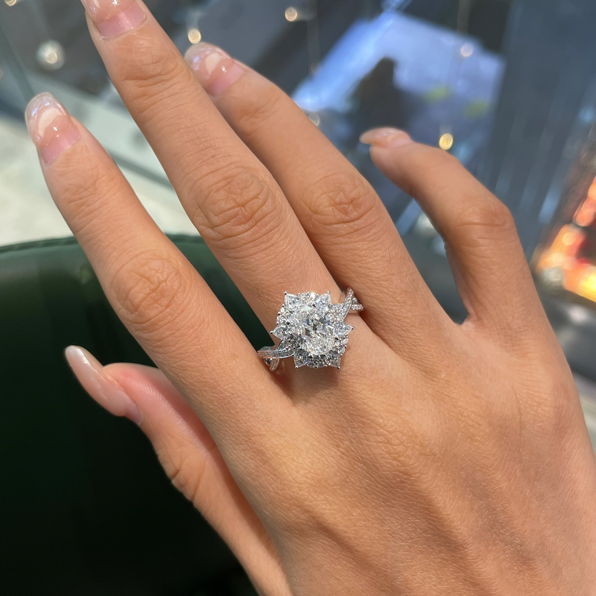 Sterling Silver Halo Ring with 2ct Oval Moissanite Crossover Design for Women