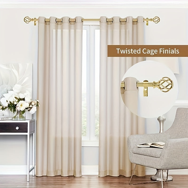 Adjustable Gold Chrome Curtain Rod with Twisted Cage Finials for Windows and Showers