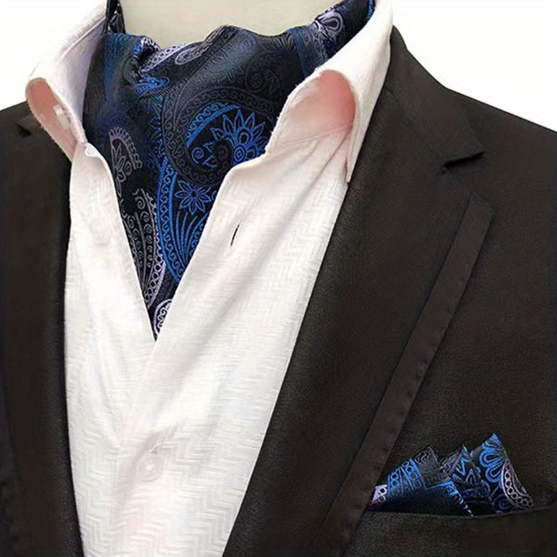 Conjunto de pañuelo de cuello y pañuelo de mano de jacquard con diseño paisley para hombre, perfecto para regalar