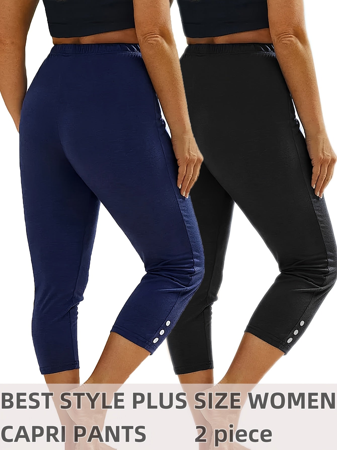Plus Size Women's Sports Leggings Set High Waisted Yoga Capri Pants