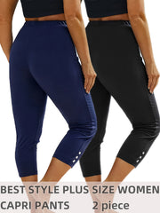 Plus Size Women's Sports Leggings Set High Waisted Yoga Capri Pants