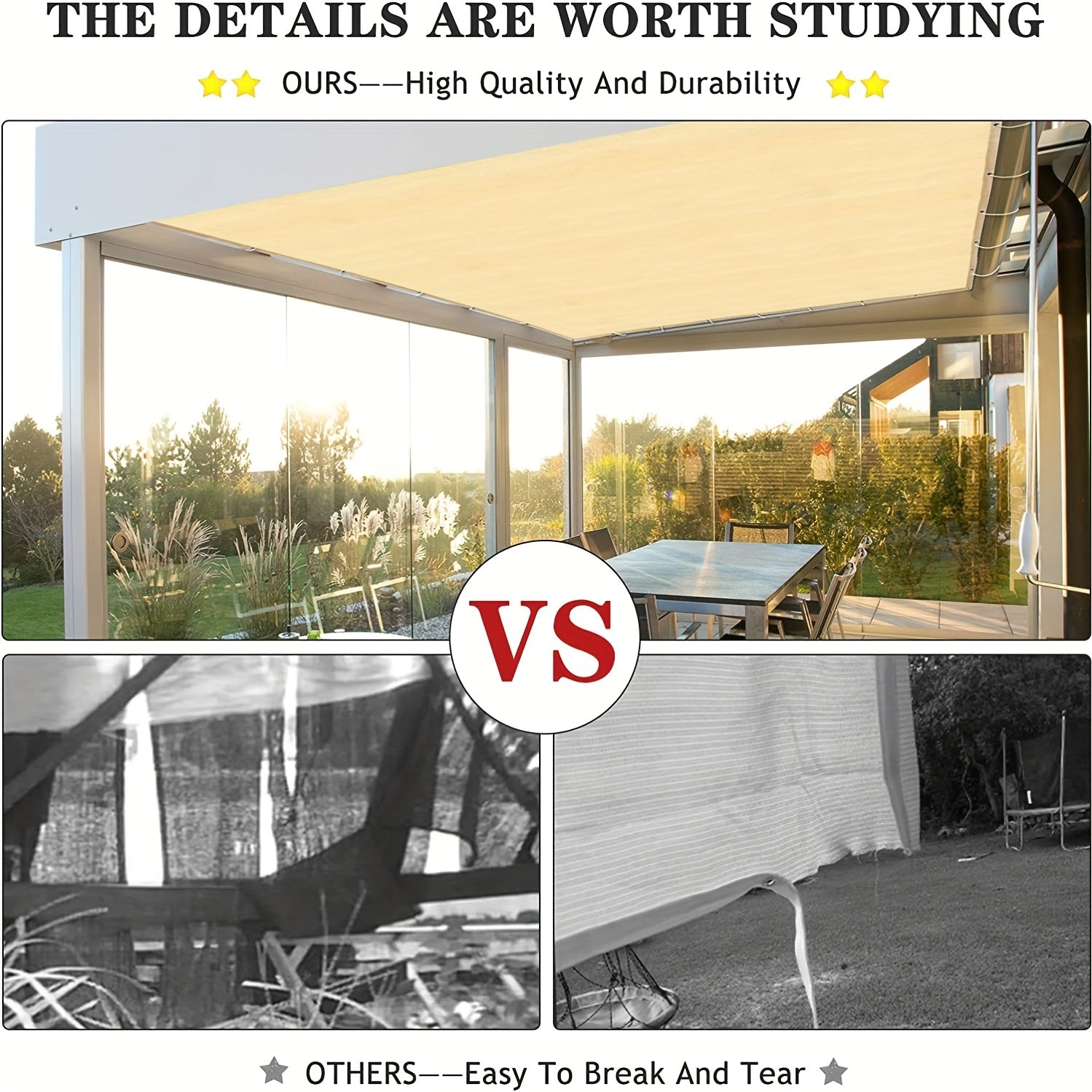 Yellow UV Protection Sun Shade Cloth for Outdoor Pergola Deck Patio Heat Resistant Reinforced Grommets