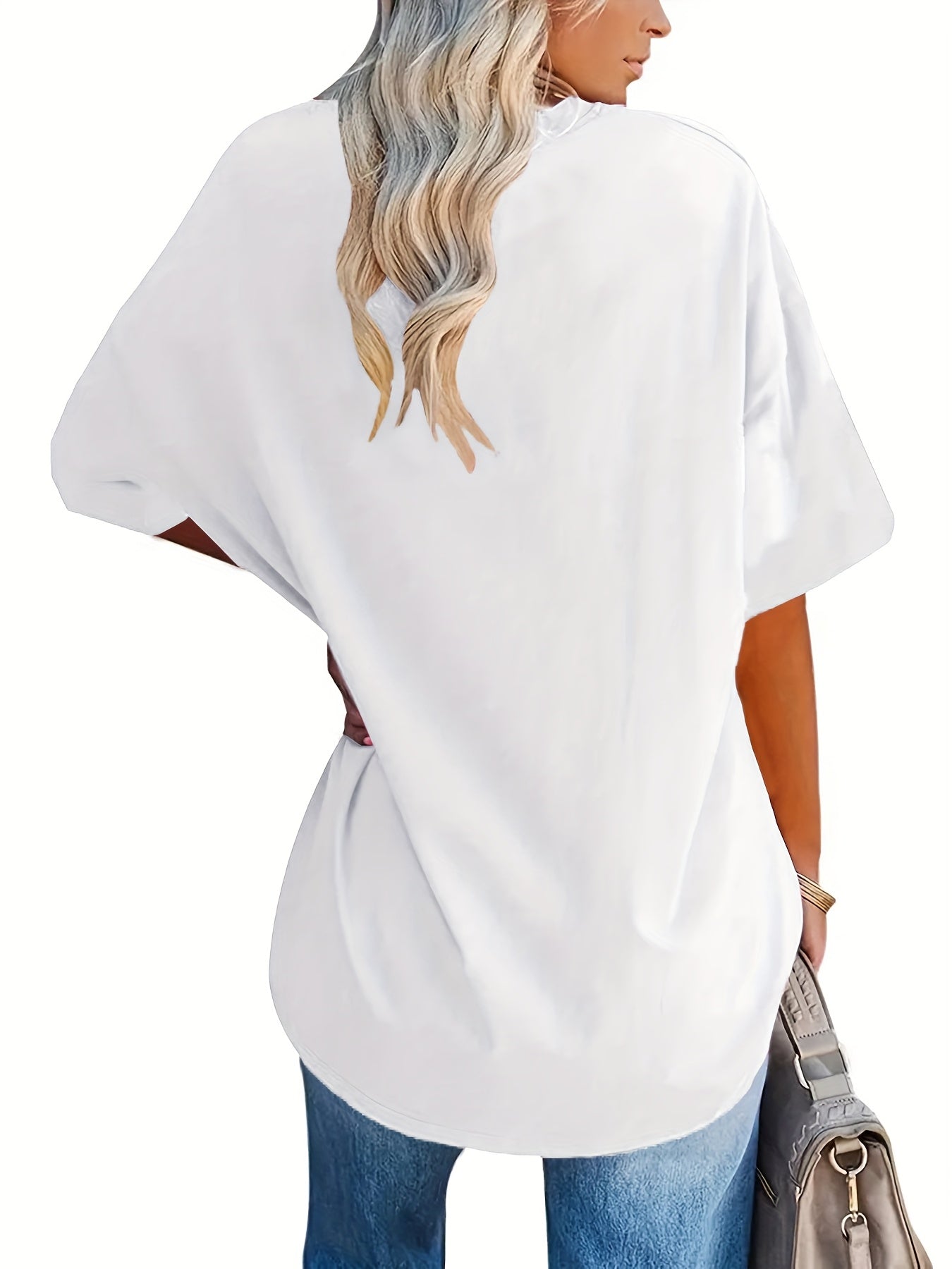 Women V-Neck Short Sleeve Loose T-Shirt Top for Spring Summer
