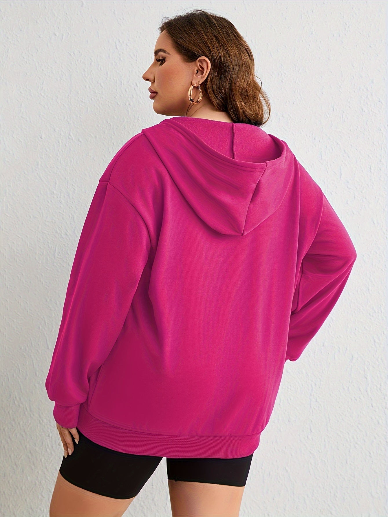 Women's Loose Fit Longline Hoodie Polyester Spandex Black Lounge Workout