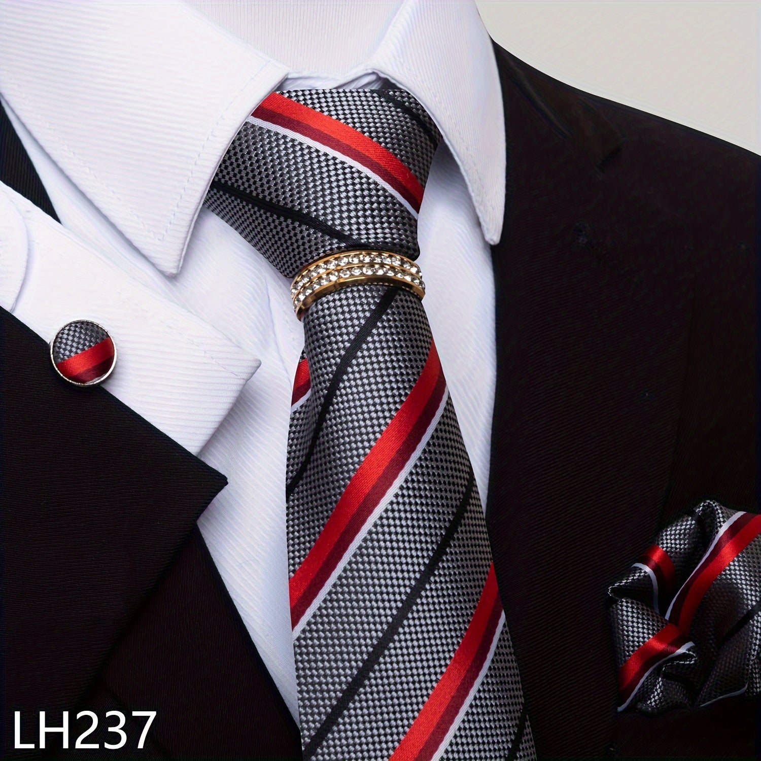 Men's Fashion Accessories Set Tie Pocket Square Handkerchief Cufflinks for Weddings Parties Business