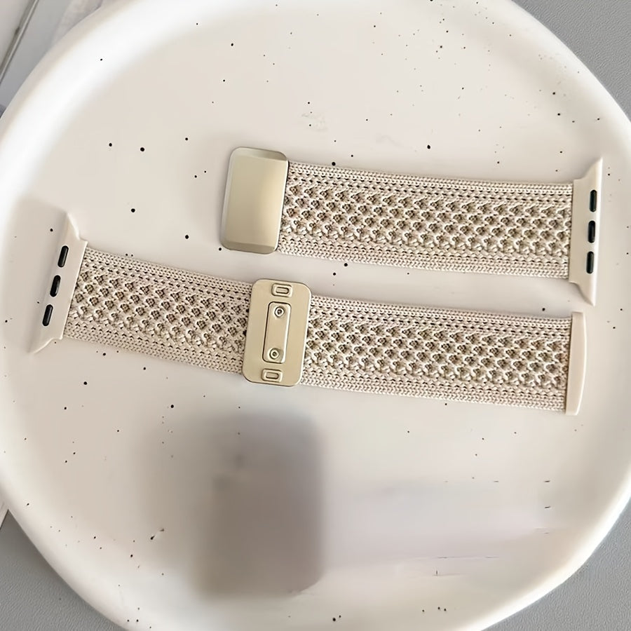 Beige Nylon Knit Watch Band for 38-49mm Watches Magnetic Closure Men Women