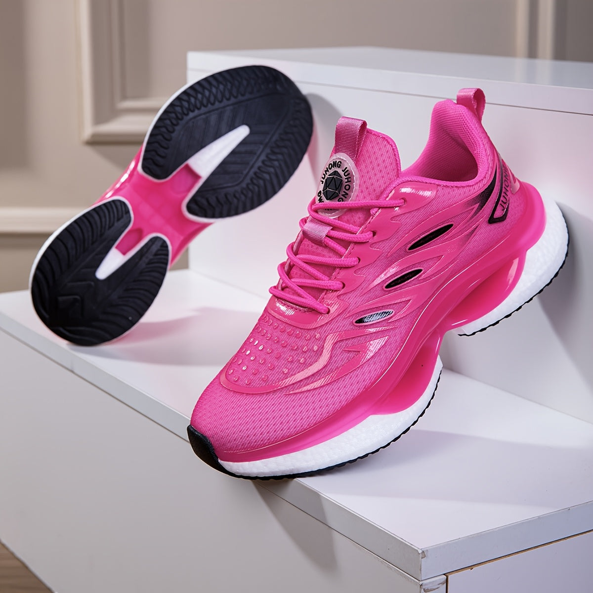 Women's Mesh Running Shoes Pink Breathable Non-Slip Cushioned Trainers