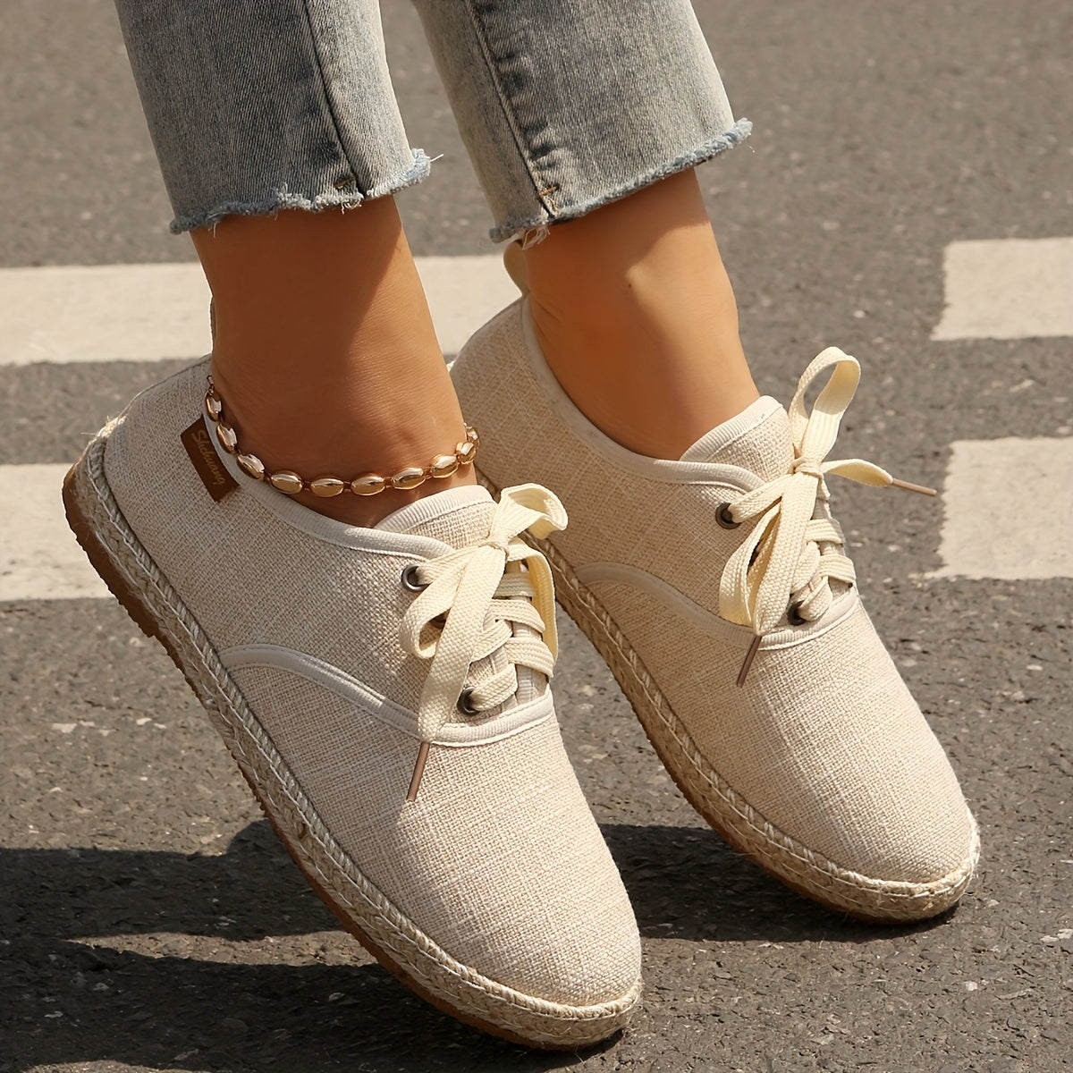 Women's Casual Solid Color Lace-Up Flats with TPR Sole