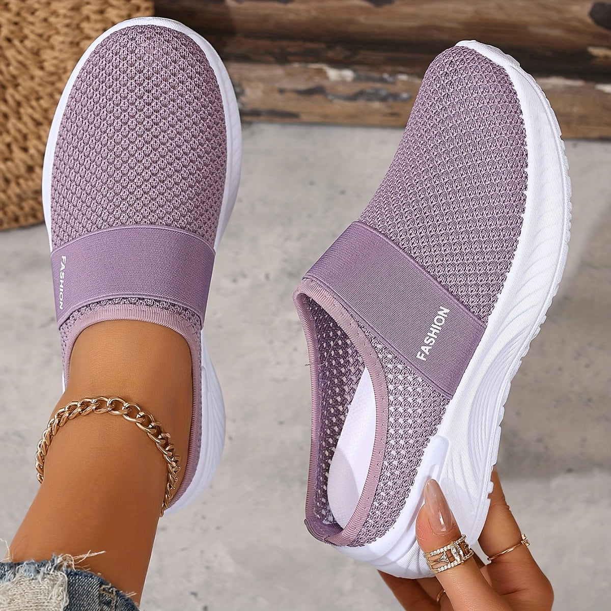 Women's Mesh Slip-On Sneakers White Black Casual Beach Summer Shoes