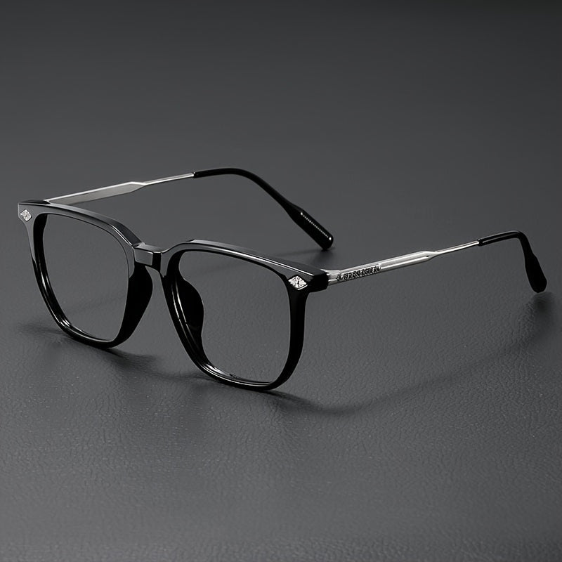 Gafas con montura cuadrada de metal, luz azul de estilo ciberpunk, con lentes transparentes y detalle de borla