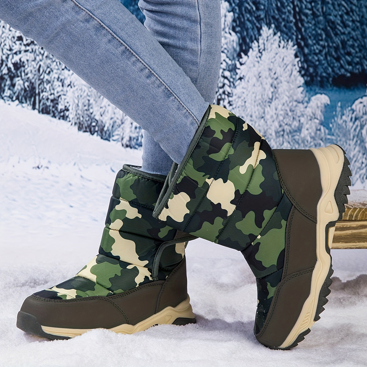 Unisex Camouflage High-Top Snow Boots for Boys Girls Toddler Winter Warm Insulated
