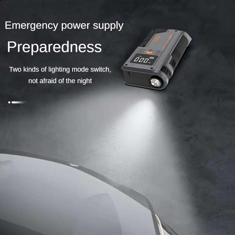 Portable Car Jump Starter and Tire Inflator USB Rechargeable LED Display Flashlight Power Bank Black