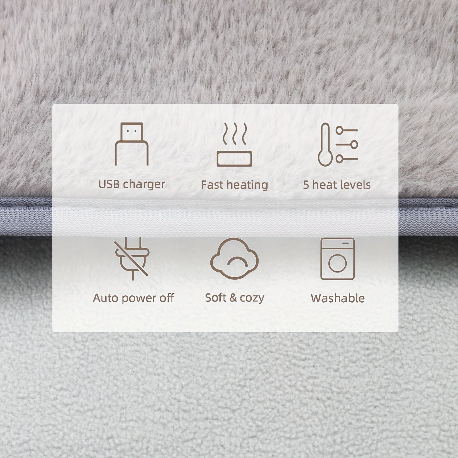 Уютный USB-грелочный массажный коврик для ног - электрическая подушка с 5 настройками температуры, моющимся плюшем, облегчением боли, низким напряжением, без батареек.