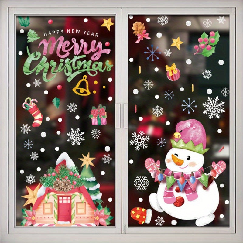Watercolor Christmas Window Stickers Santa Snowman Wreath Tree Elk Decor