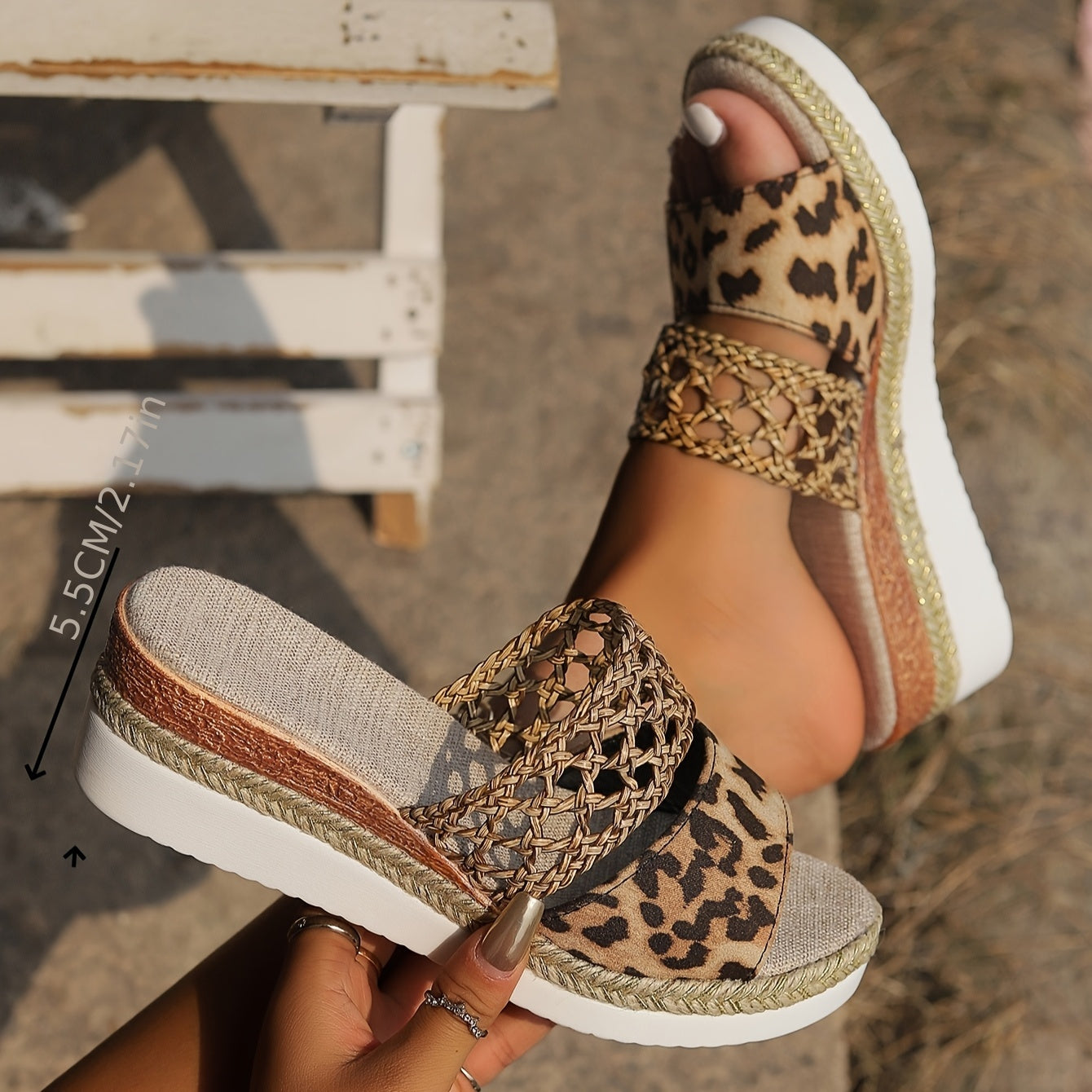 Women's Leopard Print Summer High Heel Outdoor Slippers