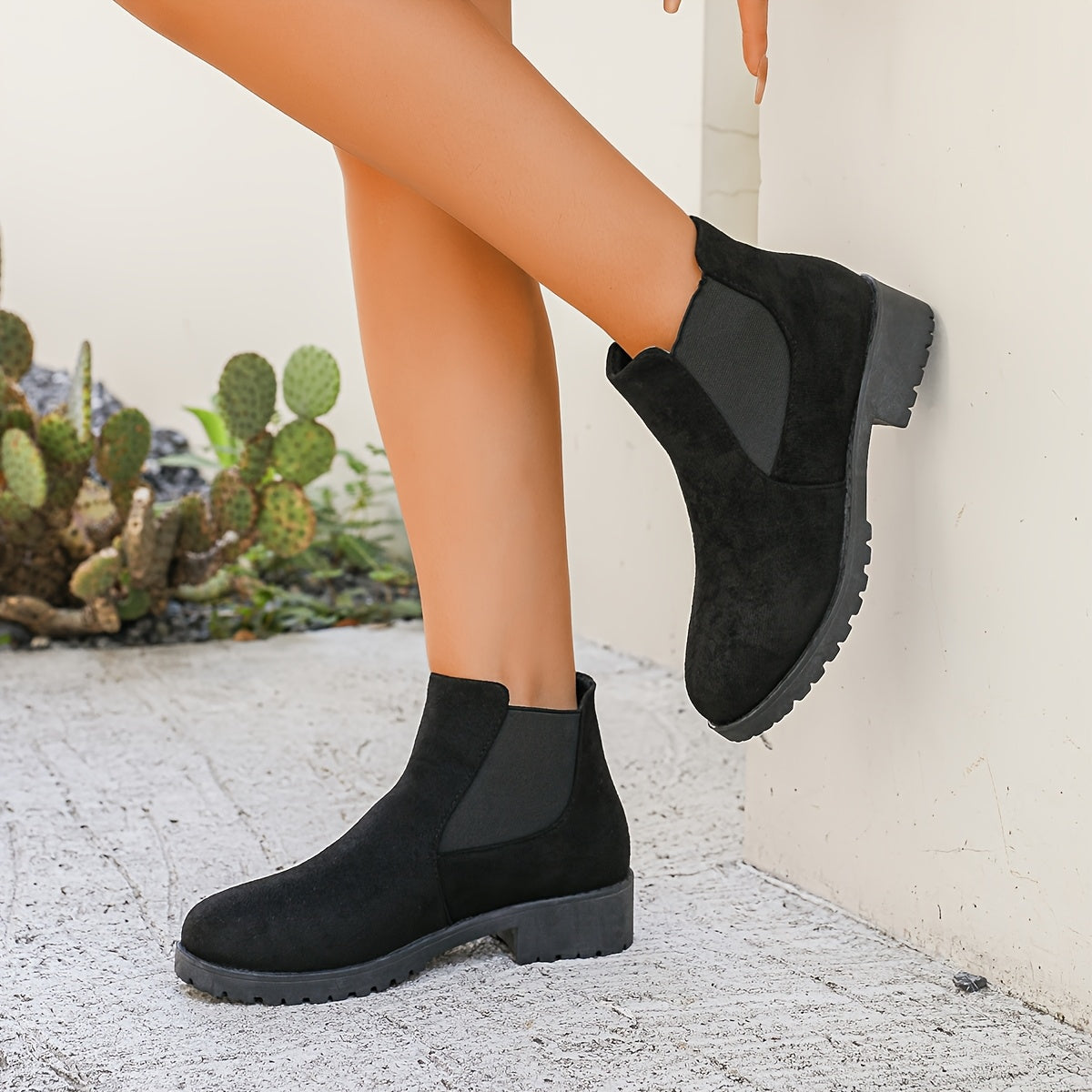 Women's Ankle Boots Leather Mid-Heel Casual Dress Shoes Black Blue Green Brown