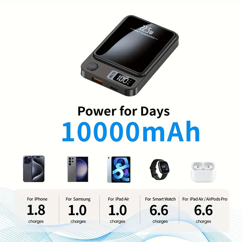 Wireless Power Bank 10000mAh Magnetic Wireless Charger 22.5W PD20W LED Display Compatible with Apple Android Phones