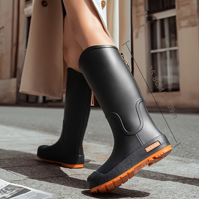 Women’s Mid-Calf Faux Leather High-Top Ankle Boots for Outdoors Rainy Weather