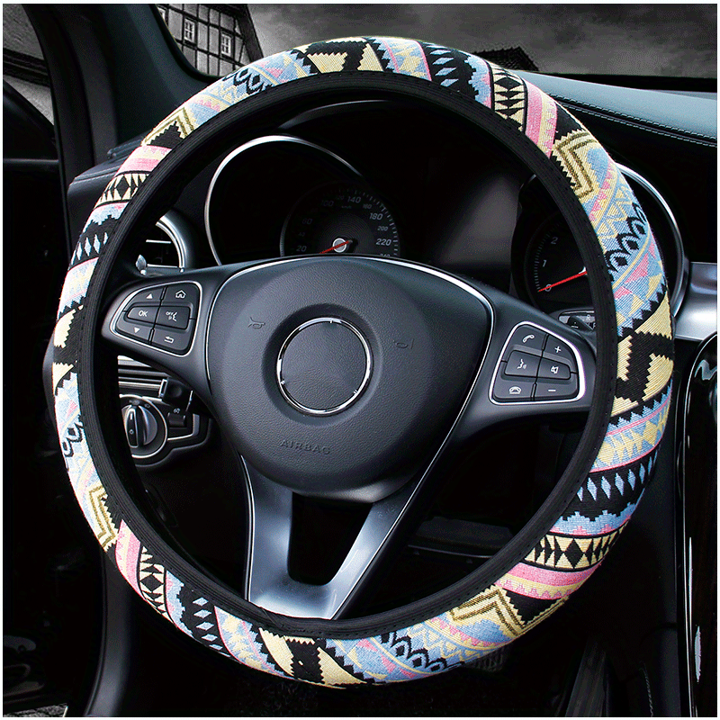 Unisex Bohemian Breathable Ethnic Fabric Car Steering Wheel Cover Polyester Fiber
