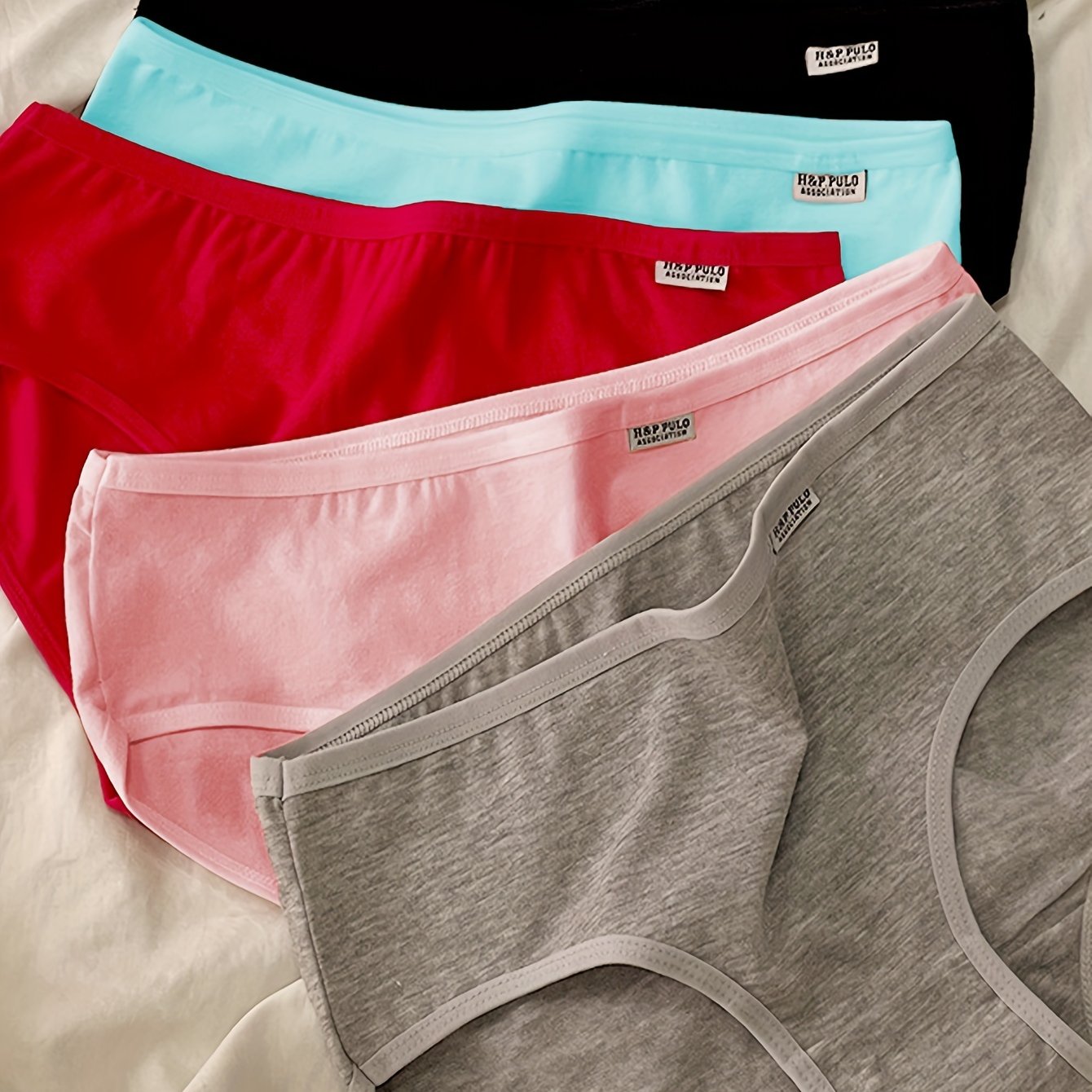 Women's Hipster Panties Set 5 Pieces Cotton Spandex Low-Rise Solid Colors