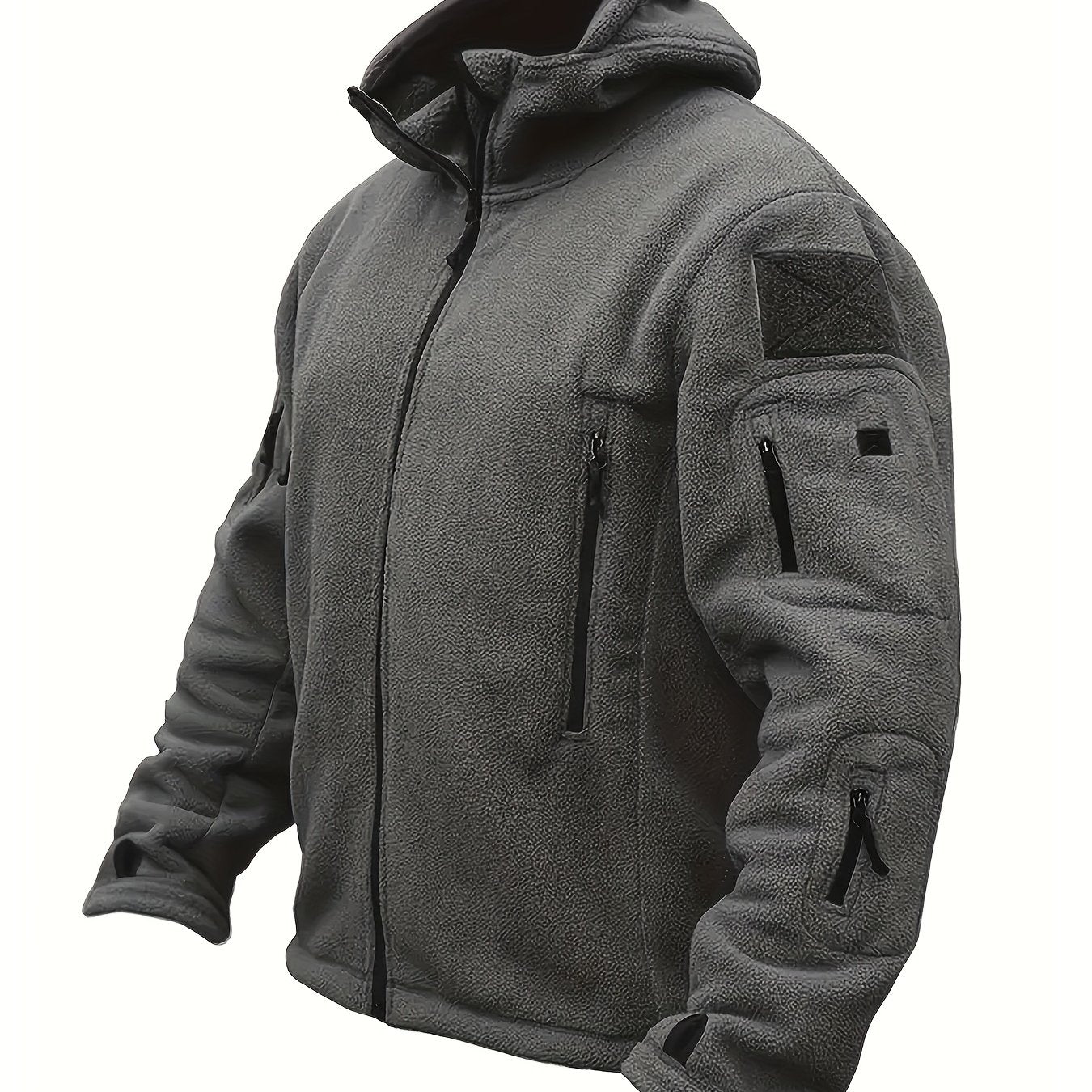 Men's Royal Blue Fleece-Lined Hooded Jacket with Zipper Pockets for Winter Outdoor Activities