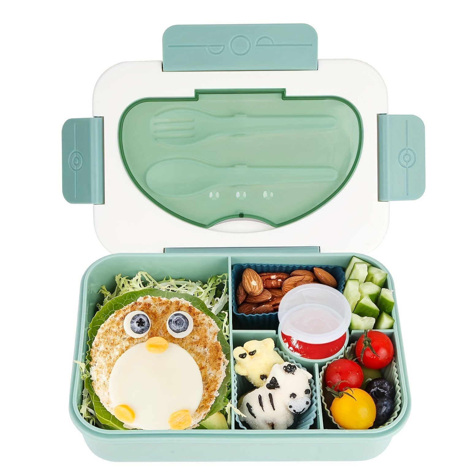 Caja de almuerzo bento verde menta con 5 compartimentos, a prueba de fugas y apta para lavavajillas