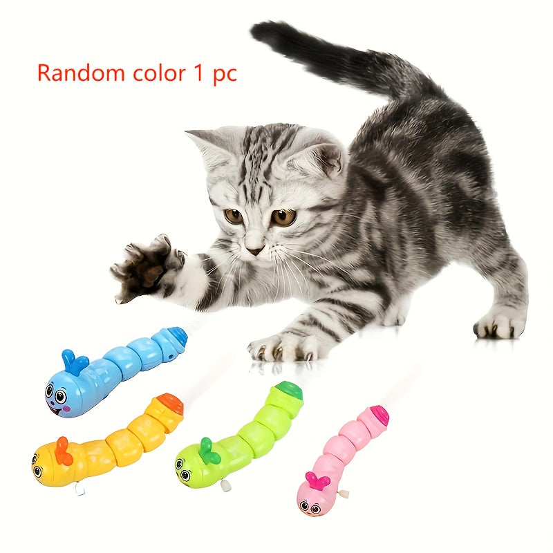 Plastic Cat Toy Wind-Up Wiggly Caterpillar Interactive Teaser Random Color