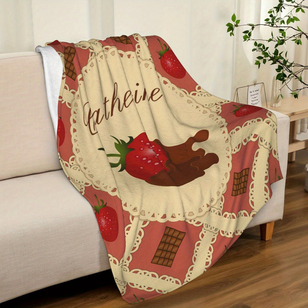 Personalized Strawberry Blanket for Girls and Women Soft Lightweight Throw for Travel and Gifts