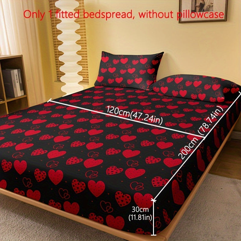 Simple Love Print Brushed Fitted Sheet Deep Pockets Soft Mattress Protector for Bedroom or Guest Room