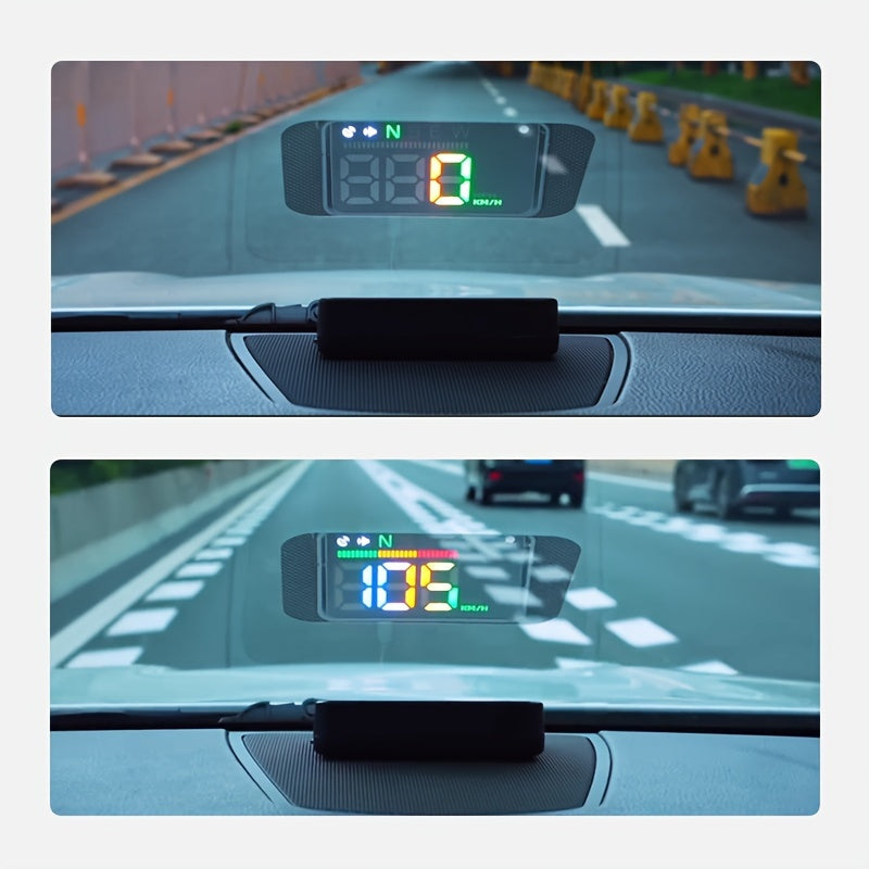 Universal Digital Speedometer HUD for Cars with Speed, Compass, LED Atmosphere Light