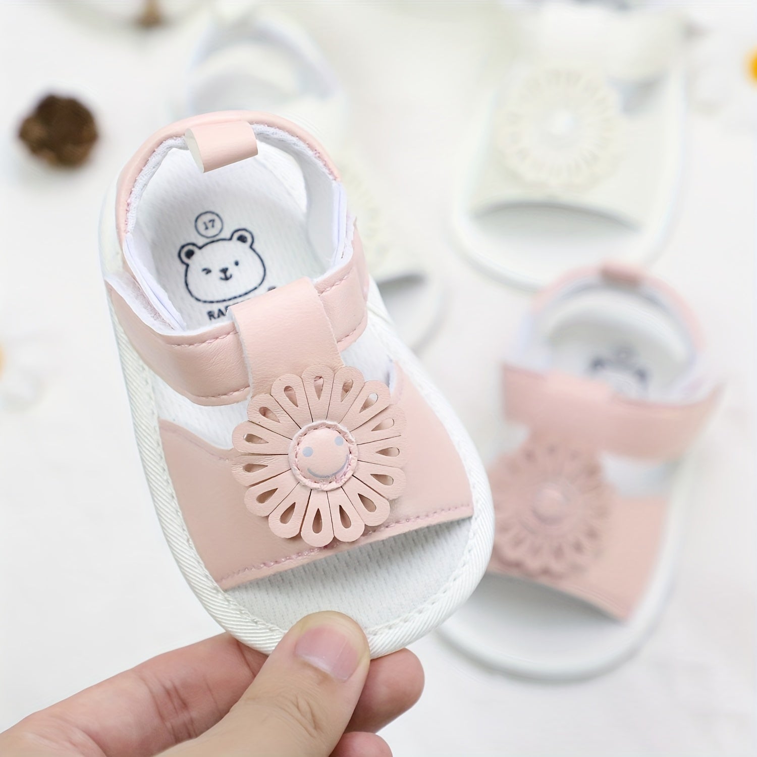 Baby Girls Summer Sandals Open Toe Daisy Face Non-Slip Sole Toddler Casual Vacation