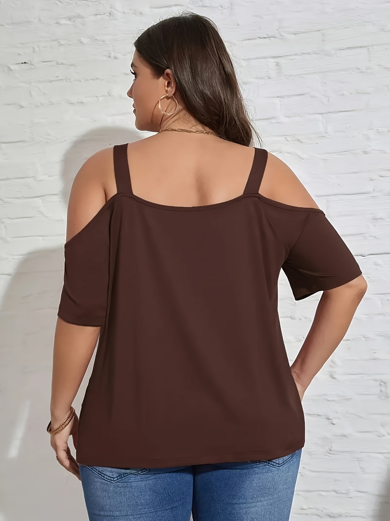 Plus Size Summer Off-Shoulder T-Shirt Solid Color Women's Top