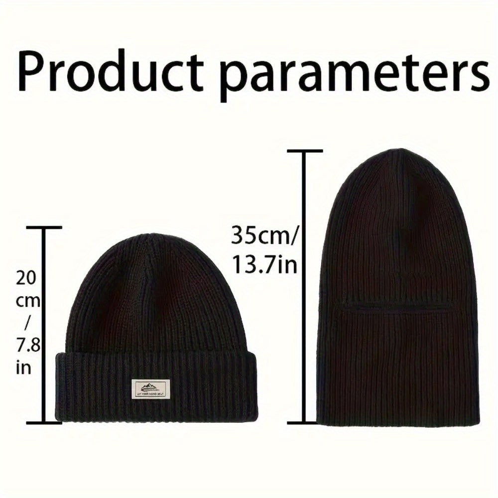 Winter Knit Beanie with Face Mask Windproof Fleece for Outdoor Activities
