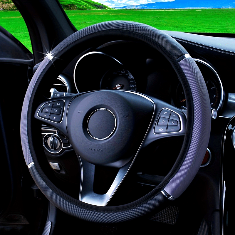 Универсальный кожзаменительный чехол на руль с металлической полосой и блестками