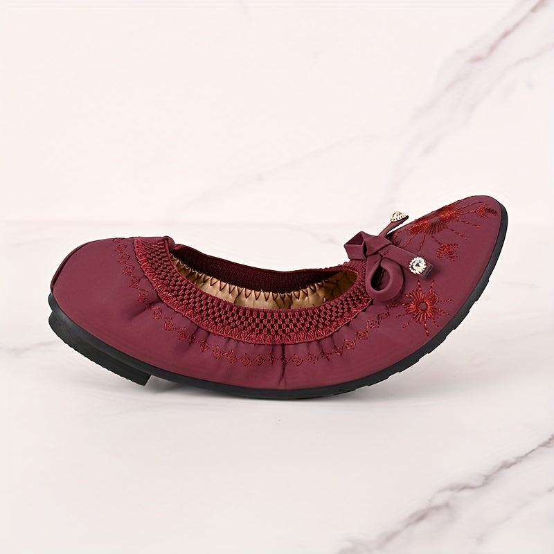 Women’s Slip-On Loafers with Bow Embroidery Synthetic Casual Shoes