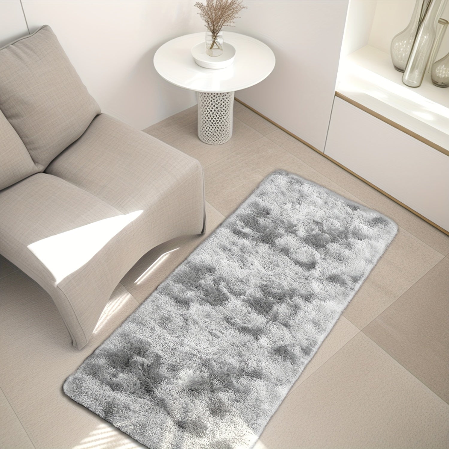 Soft Shaggy Tie-Dye Area Rug, Indoor, 70x70cm, Machine Washable