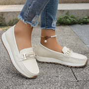 Women Loafers with Metal Buckle Slip-On Flats Non-Slip Casual Shoes