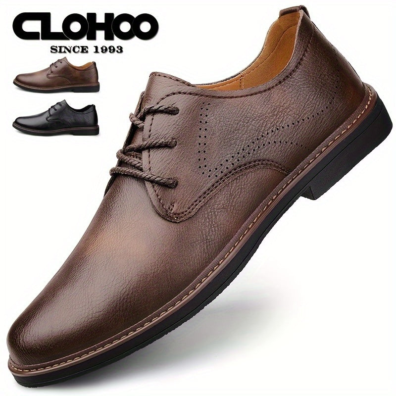 Men's Faux Leather Oxfords Casual Business Dress Shoes Solid Color Round Toe Low Top