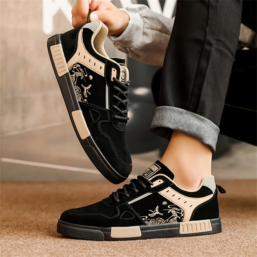 Men's Summer 2024 Breathable Dragon Design Sneakers Black Beige Rubber Sole
