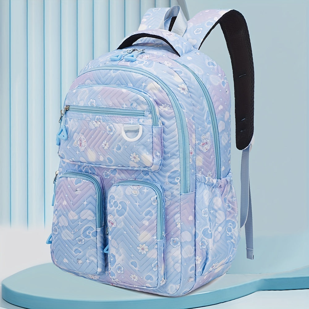 Oxford Fabric Backpack with Embroidered Detail Laptop Compartment Casual School College Shoulder Bag