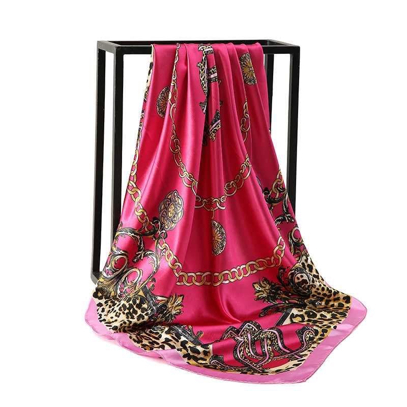 Leopard Print Satin Square Scarf 89.92cm Boho Headscarf Sun Protection