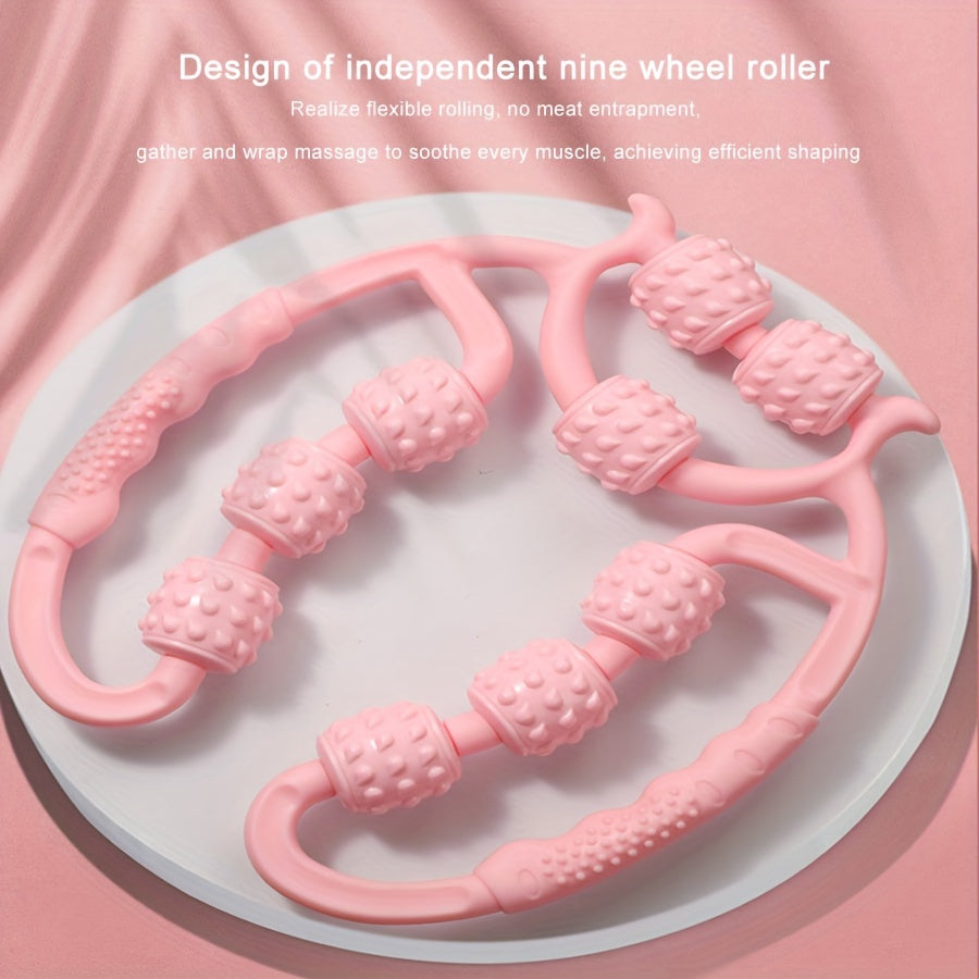 9-Wheel Deep Tissue Massage Stick for Thighs and Calves Plastic Relaxation Tool