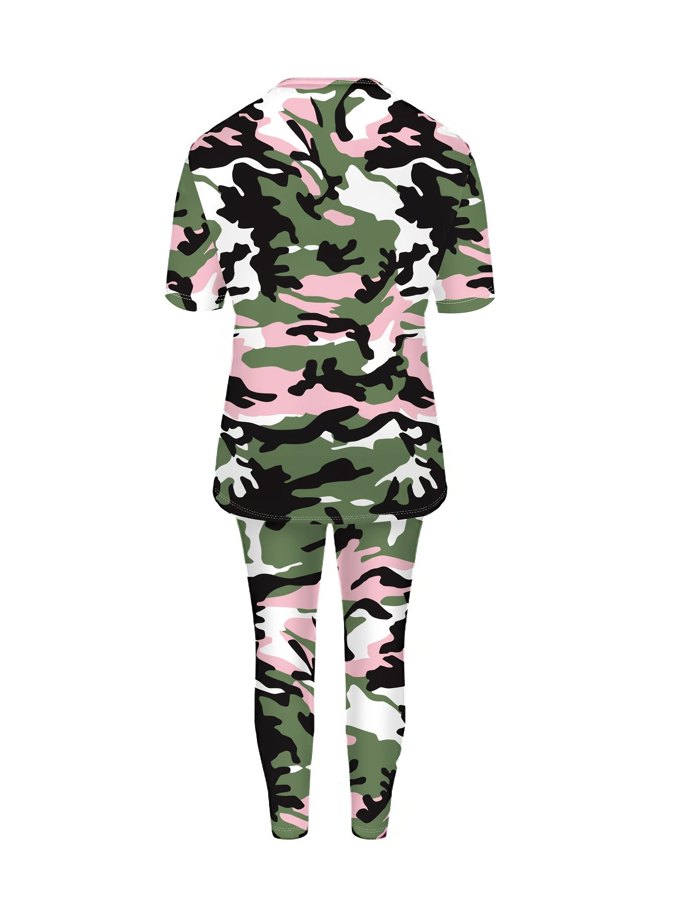 Plus Size Women's Camouflage Pink Sportswear Set Athletic Activewear