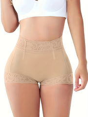Breathable Lace Trim Butt-Lifting Panties for Women Solid Color Knit Shorts
